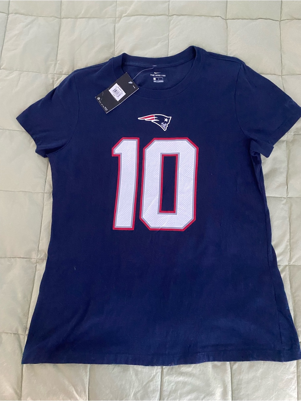 Nike Women's Navy New England Patriots Jones  #10 Tee with Red/White Accents